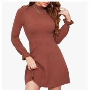Elegant Brown Long Sleeve Dress
